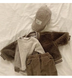 MQTIME  -  Toddler Boy Lamb Woolen Jacket Thick Letter Embroidery Kids Girl Warm Coat Single Button Closure Baby Boy Winter Baseball Jacket