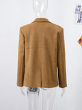  MQTIME  -  Retro Suede Female Jacket Chic Single Breasted Long Sleeve Lapel Loose Blazer Coat Women Eraly Autumn Street Lady Outerwear