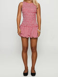MQTIME  -  Elegant Floral Print Sleeveless Dress with Ruffled Hem Perfect for Summer Parties and Beach Club Outings