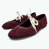 MQTIME  -   Fashion Lace Up Sewing Design Brand Ballet Flats Women High Quality Faux Suede Mary Jane Shoes Comfortable Round Toe Loafers