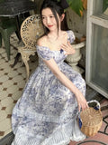 Mqtime Vintage Lace Ruffles Princess Slim Dress Women Summer Elegant Square Collar Kawaii A-Line One Piece Vestidos Female Clothes