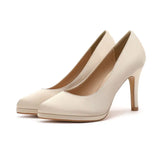 MQTIME  -  White Satin Round Toe High Heels Comfortable Work Shoes Platform Wedding Pumps Women Size