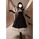 MQTIME  -  French Elegant Princess Summer Bow Lace Ruffle Off Shoulder High Waist Big Swing Black White Dress Women Girls Party Daily Wear