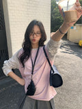 MQTIME  -  Y2K Patchwork Embroidery T-Shirt Women, Vintage Grunge Casual Loose Top, Harajuku Preppy Style