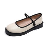 MQTIME  -  New Autumn Mary Jane Shallow Women Flat Shoes Fashion Round Toe Shoes Flat Heel Casual Soft Leather French Shoe Size 43