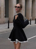 MQTIME  -  Lace Mini Dress Women High Waist Slim Splice Elegant Dresses Femme Wedding Retro Temperament Dress Womens Party Gown 2025