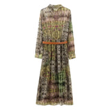 MQTIME  -  Long Sleeve Romantic Maxi Dress High Street Fashion Style Blouses Dress Button Down Chiffon Printed Vestidos Vacation Dress