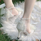 MQTIME  -  Women Heels Elegant Woman Heeled Shoes Lolita Heels Y2K Accessories Wedding Shoes Pearl Bridal Shoes White Lolita Shoes