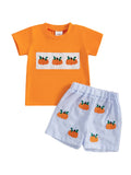 MQTIME  -  Infant Halloween Costume Ghost Printed Round Neck Long Sleeve Romper and Striped Pants 2 Pcs Set for Baby Boy