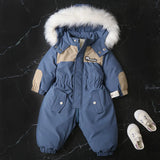 MQTIME  -30℃ Winter Infant Rompers Clothes New Kids Waterproof Hooded Girl Boy Overalls Ski Suit Baby Thick Warm Bodysuit Jacket