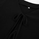 MQTIME  -  2 Pieces Short Sets Femme Black Sets Lace-up Cotton Solid Color Holiday Outfits Two Pieces Beach Summer Tracksuit