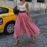 MQTIME  -  Fall Winter Pink Plaid Skirt Long Maxi A-Line Sweet Preppy Style Wool Blend Elegant Winter Skirt