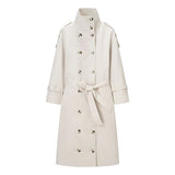 MQTIME  -  Autumn New Beige Lapel Long Trench Coats With Belt Fashion Double Breasted Loose Women Windbreaker Winter Female Overcoat