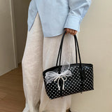  MQTIME  -  PU Leather Polka Dot Shoulder Bag Versatile Handbag Large Capacity with Pendant for Women Ladies Work Shopping Travel Daily Use