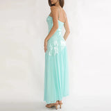 MQTIME  -  Spring Fashion Glitter Sequin Shiny Party Dress Women Sexy Slash Neck Patchwork Pleated Dress Summer Backless Sling Long Dresses