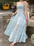 MQTIME  -  Elegant Floral Fairy Dress Women Casual Sweet Y2k Clothing Sexy Strap Dress Even Party One Piece Dress Korean Chic Sleeveless
