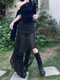  MQTIME  -  New Summer Style, Korean Design Sense, Niche and Irregular Fake Two-piece Mesh Patchwork Bodycon Skirt.