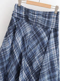 MQTIME  -  Women'S Folding Versatile A-Line Half Length Skirt With High Waist Spring Summer Female Chic Asymmetric Grid Pattern Midi Skirt