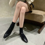 MQTIME  -  Pointed Toe Pu Leather Mary Janes Shoes Women Spring Autumn Elegant Slip on Ballet Flats Buckle Strap Shallow Black Loafers New