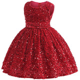 MQTIME  -  Christmas Girls Dresses Children Sequin Birthday Party Gown Kids Princess Sweet Vestidos Baby Infant Sleveless Clothing 1-6 Year