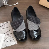 MQTIME  -  Vintage Glossy Surface Mary Jane High Heels,British Style Round Toe Polka Dot Spliced Leather Shoes,Versatile Preppy Dress Shoes