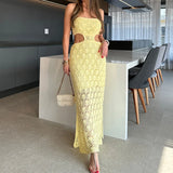 MQTIME  -  Temperament One Shoulder Lace Patchwork Long Dress Fashion Bag Hips Embroidery Party Dress New Women Solid Hollow Vacation Dress