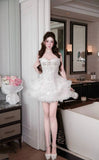 MQTIME  -  Light Blue Handmade Sweetheart Short Prom Dress Sparkly Rhinestone Appliques Homecoming Gown Princess Puffy Birthday Party Dress