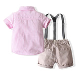 MQTIME  -  3Piece Summer Newborn Boy Clothes Korean Fashion Stripe Gentleman Short Sleeve Tops+Shorts+Straps Baby Boutique Clothing