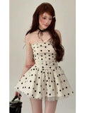 MQTIME  -  Summer Arrival Women Sweet Two Piece Set French Style Polka Dot Waist Pleated Blouse High Waist Short Skirt Fashion Outfit
