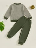 MQTIME  -  Kids Winter Outfit Set Dinosaur Embroidered Shirt with Striped Pullover and Elastic Waist Pants for Boys