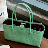MQTIME  -  Solid Grain Crocodile Textured PU Long Underarm Bag Double Thick Handle Large Capacity Commute Shoulder Handbag Women Purse
