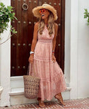 MQTIME  -  Summer New Sexy Deep V-neck Female Vestidos Simple Solid Color Women Sleeveless Chiffon Lace Edge Dress