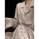 MQTIME  -   New Vintage Leopard Print Two-Piece Set Pajamas Women's Autumn Winter Fashion Women's Pajamas Set Long Sleeve Loungewear