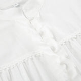 MQTIME  -  Boho White Dress Lantern Sleeve Lace-up Short Dress Cotton Holiday Vestidos Women Button Down Ruffled Edged Robes