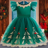MQTIME  -  Christmas Big Girls Dress Children Birthday Party Gown Kids Princess Green Sweet Vestidos Teenager Sleveless Dresses 3-10 Years