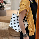  MQTIME  -  Kawaii Light Blue Polka Dot Canvas Tote Bag Women Small Thin Strap Shoulder Bag Casual Daily Shopping Mini Handbag