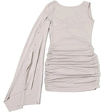 ﻿ MQTIME  -  Ruched Bodycon Mini Dress One Shoulder Slit Flare Long Sleeve Draped Backless Slim Party Clubwear Women Elegant Sexy Vestidos