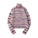 MQTIME  -  Japanese Y2k Turtleneck Sweater Vintage Rainbow Striped Pullover Korean Fashion Knitted Jumper Harajuku Grunge Knitwear