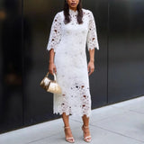 MQTIME  -  Water-Soluble Lace In Vogue Women's Skirt Suit Hollow Loose Top White Black Red Straight Long Party Skirt New Design In Stock