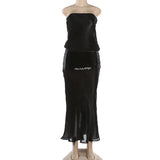 MQTIME  -  Sequins Patchwork Faux 2 Piece Set Strapless Maxi Dress Women Sexy See Through Backless Bodycon Party Long Robe Vacation Outfits