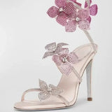 MQTIME  -  Snake Wrap High Heels Lace Flower Rhinestone Anklet Stiletto Sandals Women Shoes