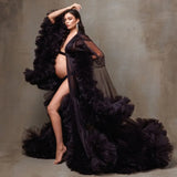 MQTIME  -  Black See Thru Long Tulle Maternity Dress With Ruffles Trimmed Details  Long Pregnant Women Dresses To Photoshoots Maxi Dress