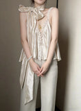 MQTIME  -  French Style Retro Silk Patchwork Lace Tops Sleeveless Vest Shirt Sexy Summer Women Pullovers Blouse
