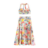 MQTIME  -  Beach Style Dress Sets Femme Floral Printing Crop Top Maxi Skirts Two Pieces Outfits Ethnic Camis Vestidos Boho Suits