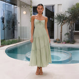 MQTIME  -  Beach Dress Solid Color Strapless A-line Maxi Dress Spliced Vacation Long Layered Dress Mujer Vestidos Boho Sundress