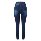 MQTIME  -  Fashion Jeans Pants Woman High Waist Slim Skinny Elastic Denim Trousers Femme Vintage Leisure Blue Beading Women Pencil Jeans
