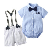 MQTIME  -  Baby Boy Clothes Summer Gentleman Birthday Suits Newborn Party Dress Soft Cotton Solid Rmper + Belt Pants Infant Toddler Set