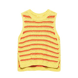 MQTIME  -  Dopamine Contrast Stripe Knitte Vest Women O-neck Sleeveless Irregular Hem Short Top 2025 Summer Casual Sweet Office Lady Outfit