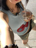 MQTIME  -  Cherry Graphic Print Crop Top Tank Women Summer Vest T Shirt e-girl harajuku fairycore 2000s y2k grunge aesthetic korean clothes