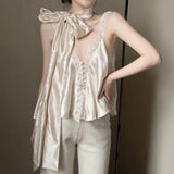 MQTIME  -  French Style Retro Silk Patchwork Lace Tops Sleeveless Vest Shirt Sexy Summer Women Pullovers Blouse